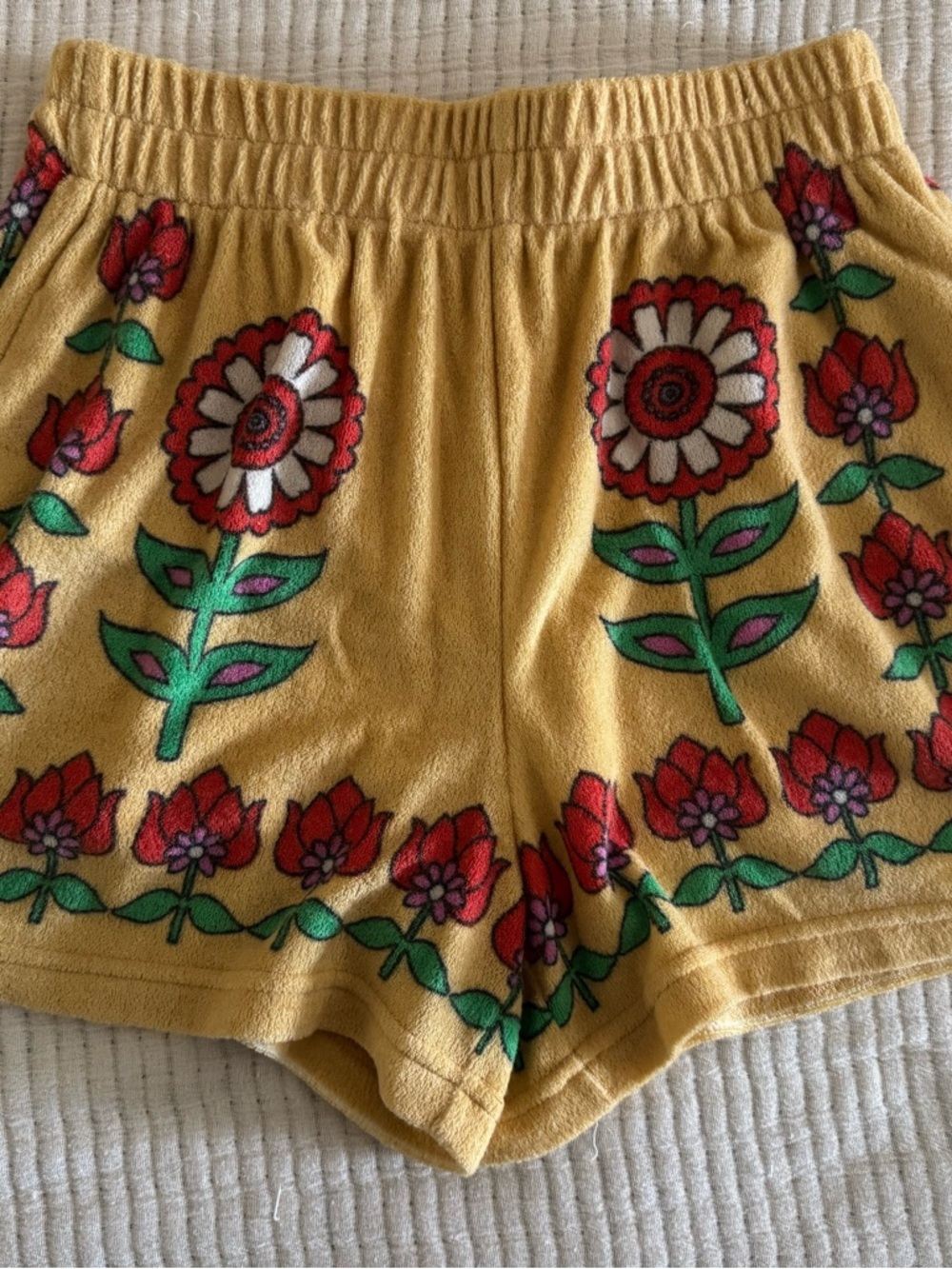 Free People Mustard Yellow Floral Shorts